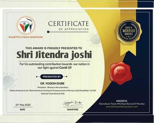ABHI Group of Companies, was honoured with a certificate of appreciation from Bhartiya Vikas Sansthan