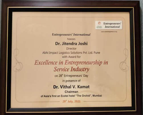 Excellence In Entrepreneurship In Service Industry Award by the Entrepreneurs International.