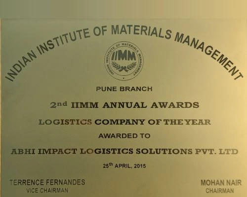 The 2nd IIMM Annual Awards Logistics Company of the Year award by The Indian Institute Of Materials Management 