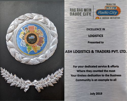  Ash Logistics and Traders Pvt Ltd had been felicitated with the Excellence in Logistics Award by the Radio City 91.4 FM