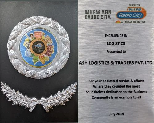  Ash Logistics and Traders Pvt Ltd had been felicitated with the Excellence in Logistics Award by the Radio City 91.4 FM